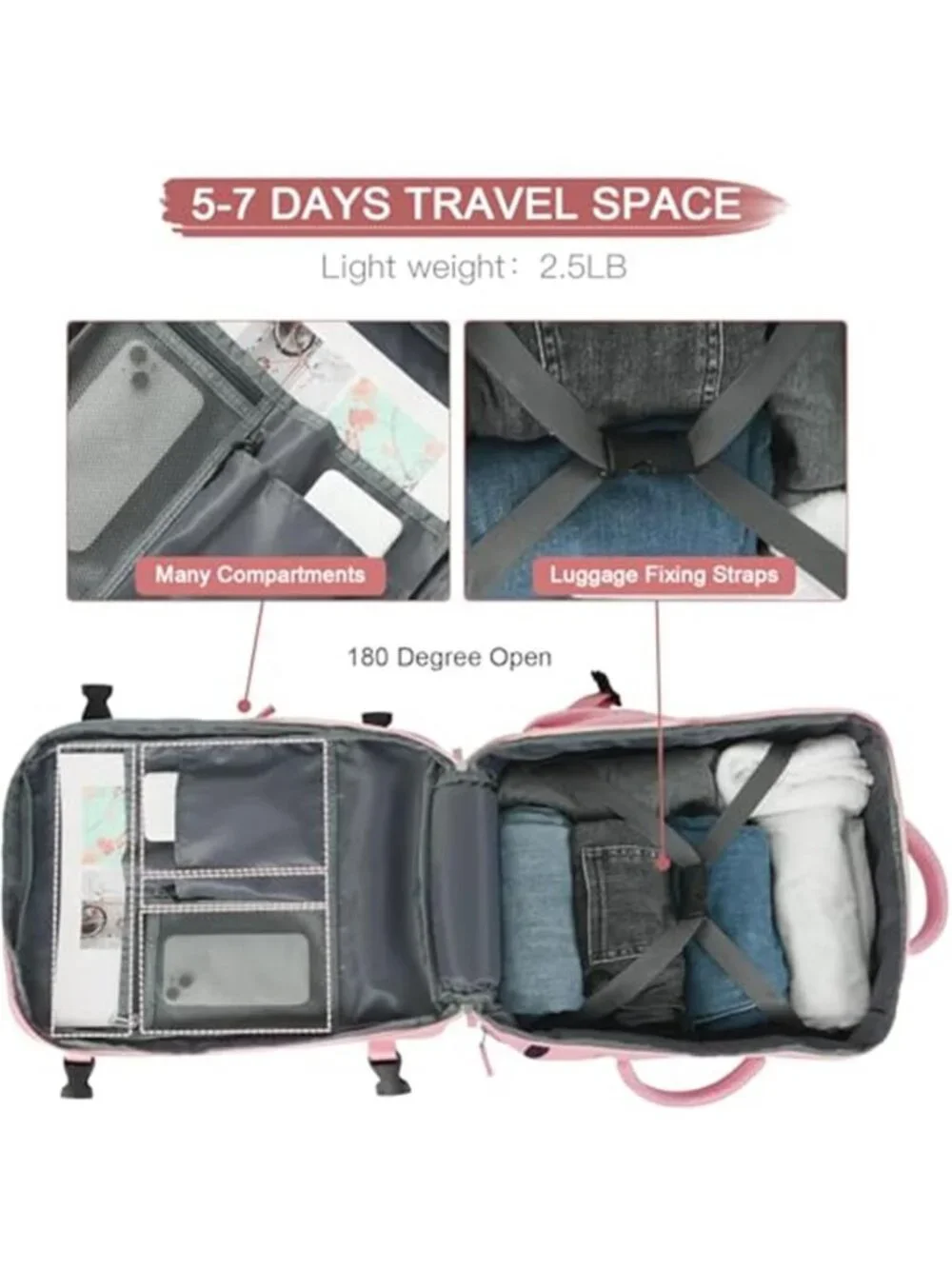 Travel Backpack Carry On 40L Expandable 17 Laptop Weekender Flight Personal Item